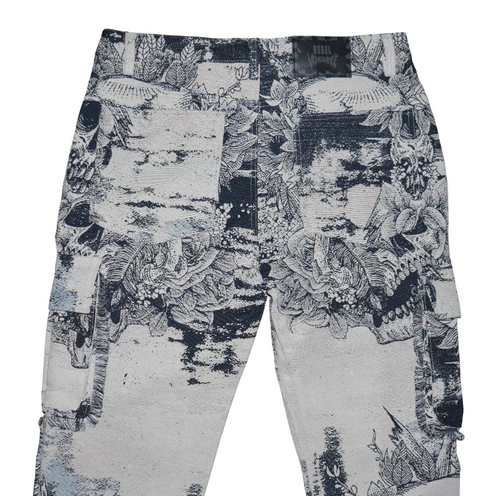 New Rebel Vengeance Skull Tapestry Cargo Pants Size 36x32 Goth Streetwear - Picture 3 of 9